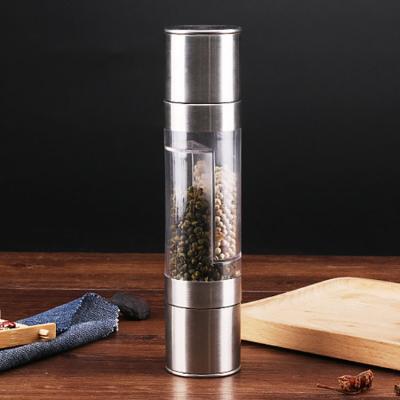 China Free Sample Viable 2 in 1 Stainless Steel Coarse Pepper and Spice Shaker Grinder Double Head Adjustable Salt and Pepper Mill for sale