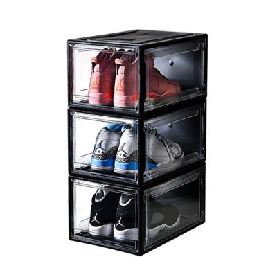 China Free Sample Viable Clear Plastic Shoe Box Storage Drop Front Sneakers Storage Shoe Box Acrylic Plastic Clear Stackable Organizer for sale