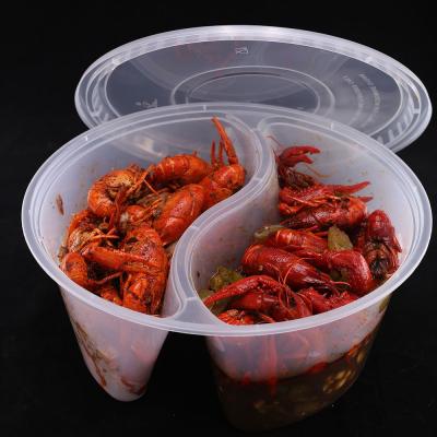 China Large Capacity Disposable Plastic Round Food Container With 2 Compartment Prevent Food Preparing for sale