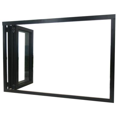 China Magnetic Accordion Window Screen Black Aluminum Folding Windows for sale