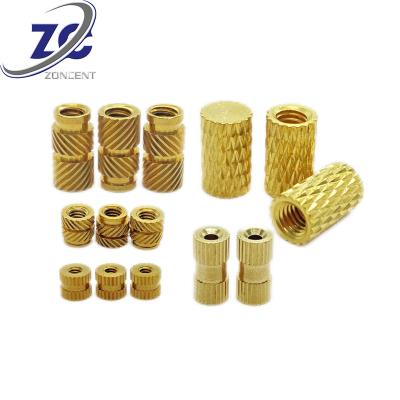 China Heavy Industry Custom Heat Staking Brass Thread Insert Knurled Brass Nut For Insert Mount for sale