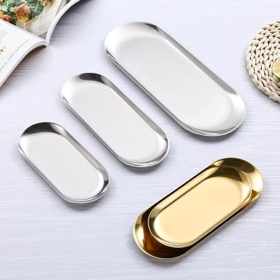 China OEM 201 Stainless Steel Barbecue Viable Korean Gold Silver Oval Roast Barbecue Nordic Dish Tray Dish for sale