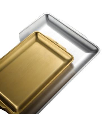 China Viable Korean Sushi Square Tray Gold Tableware Rectangular Dessert Trays 304 Stainless Steel Rectangle Serving Tray Luxury Dinner Plat for sale