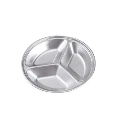 China Sustainable Fast Food School Hospital Plates Multi Compartments Tray Round Metal Stainless Steel Dinner Dish for sale