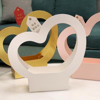 China Wholesale Foldable Recyclable Cardboard Heart Gift Ad Boxes Luxury Paper Flower Gold Packaging Flower Box for sale