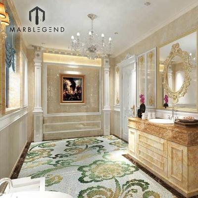 China Traditional building materials marble mosaic art floor tiles design luxury marble bathroom beige villa interior design for sale