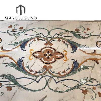 China Contemporary custom marble inlay medallion floor pattern waterjet design for luxury villa for sale