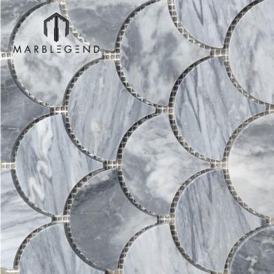 China Parquet Interior Design Mosaic Display Wall Grayscale Fan Shape Custom Natural Stone Mosaic Slab for sale