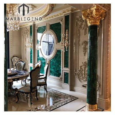 China Hollow high end villa natural mlchite custom house green stone marble roman pillar for sale