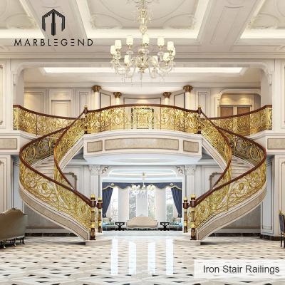 China Classic Luxury Villa Project Bespoke Design Stairs Indoor Marble Grand Curved Staircase for sale