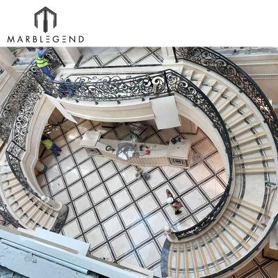 China Modern Design Modern Stairs Manufacturer China Beige Marble Curved Staircase for sale