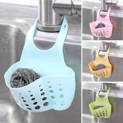 China Viable Kitchen Rack Faucet Sponge Drain Rack Hanging Adjustable Snap On Hanging Bag Sink Storage Hanging Basket for sale