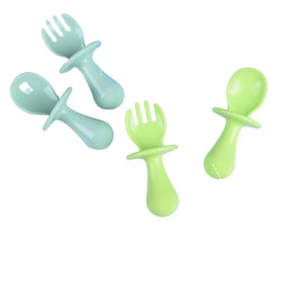 China BPA Bpa Free Anti-Clog Free Baby Training Spoon Fork Set Food Grade Child Self Self Anti-Clog Feeding Feeding Utensils for sale