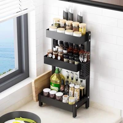 China 3 Tier Stainless Steel Spice Rack Organizer Foldable Rack Seasoning Workable Holder Holding Adjustable Knife and Fork Rack Shelf for sale