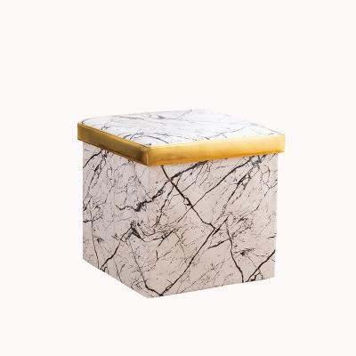 China Household Living Room Sofa Stool Snack Clothing Marble Pattern Storage Foldable Foldable Leather Stool for sale