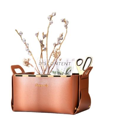 China Home Storage Boxes With Storage Organizer Folding Case Boxes Toy Luxury Gold PU Leather Foldable Foldable Desktop Bin Viable for sale