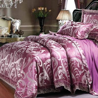 China Luxury 100% brocade polyester fabric jacquard for bedding set, silk bed linen for sale