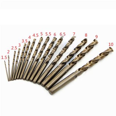 China Metal Drilling 15 Piece 1.5-10mm35 High Speed ​​Steel With Cobalt Roasted Yellow Full Shank Floor Straight Twist Drill Set Stainless Steel Hole for sale