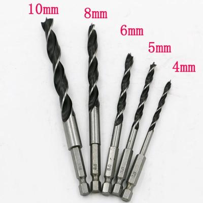 China Wood Drilling Special Price 5 Piece Hex Handle Three Point Woodworking Drill 4mm8mm10mm Woodworking Reaming Tool Kit for sale