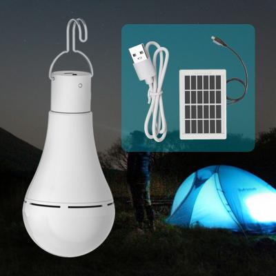 China Portable Solar Garden Light Outdoor Solar Rechargeable Bulb With Solar Panel Support USB Charging for sale