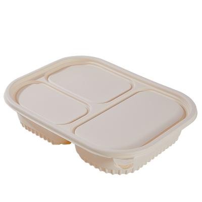 China Eco-friendly Biodegradable Cornstarch New 3 Grids Disposable Design Dividing Lunch Food Box for sale