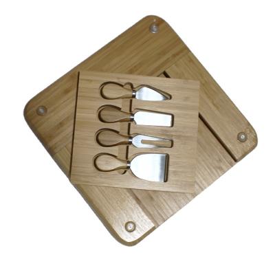 China Disposable Bamboo Cheese Cutting Board With Removable Utensil Drawer And Cutlery Set for sale