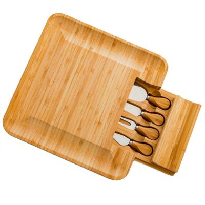 China Disposable Place Cheese Bamboo Wooden Cutting Board with Slide-out Knives & Utensils Tools 4 Drawer Cutlery Set for sale