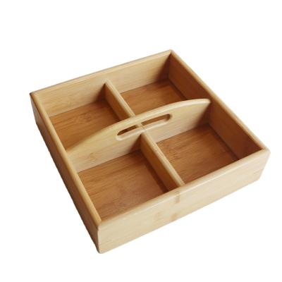 China Disposable Bamboo Candy Box With 4 Compartments Cheese Nut Container With Handle Bamboo Tableware for sale