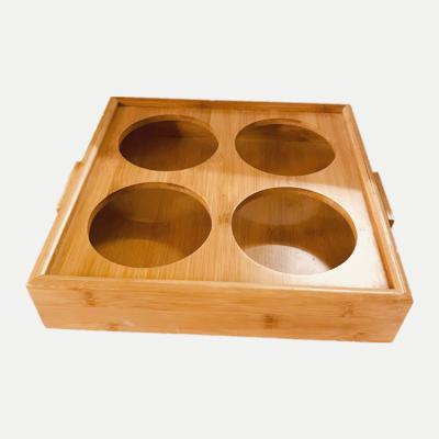 China Disposable Bamboo Multifunctional Tray Wooden Bowl Holder With Handle Bamboo Bowl Holder Anti Slip for sale