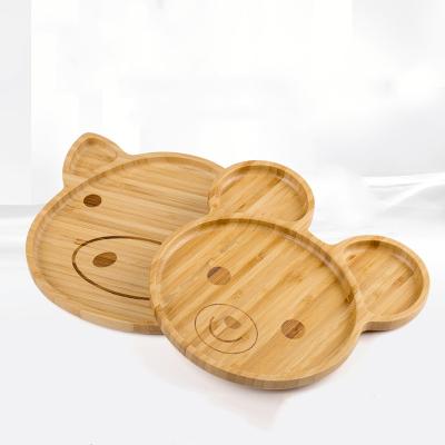 China Disposable Kids Feeding Dish Bear Head Bamboo Tray For Kids Animal Shape Tableware for sale