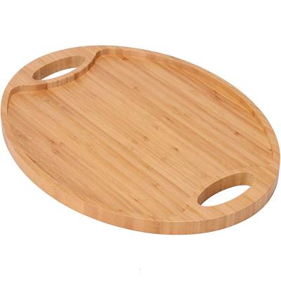 China Disposable ellipse bamboo serving tray with cutout handles eco bamboo server organizer wooden tableware for sale