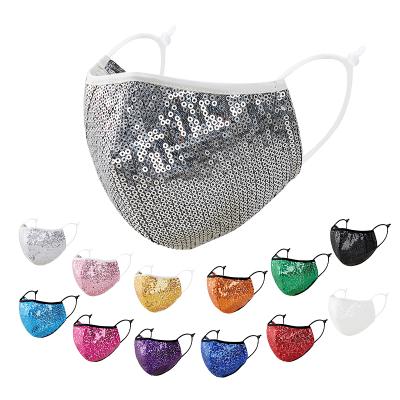 China Cheap Factory Price Free Sample Anti-dust-fog-haze-wind Sequin Facemask Skin Care Polyester Adjustable Cloth Sequin Face Mask for sale