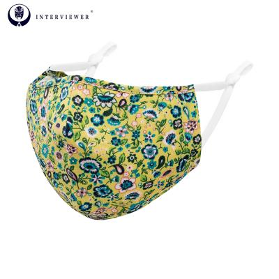 China Yellow Floral Soft Cotton Cloth Cotton Anti-dust-fog-haze-wind Skin Care Custom Printing Flower Autumn Outdoor Sports Party Masks Reusable Face Mask for sale