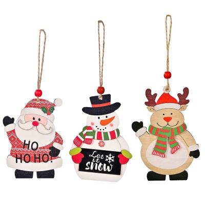 China Environmental Friendly Hot Sale Christmas Tree pendants Wooden Santa Snowman reindeer Christmas Tree Hanging ornaments for sale