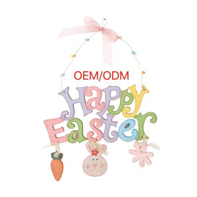 China Eco-friendly Best selling Wooden Easter Bunny Rabbit Door Hanging Ornaments Spring home decorations for sale