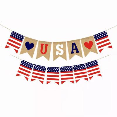 China Festival Decoration High quality American themed party decor Independence Day Decorative Banner  burlap patriotic banner for sale