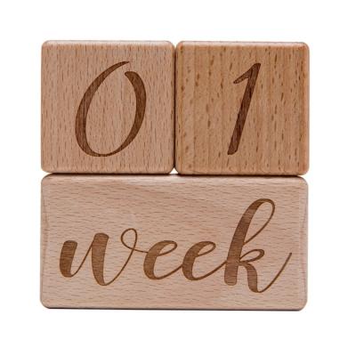 China China Natural  Wooden Baby Milestone Blocks Cards Age Blocks with Weeks Months Years, Baby Photo Props Newborn gifts for sale