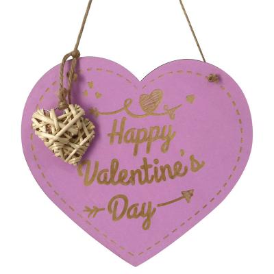 China China Hand  painted Valentine wooden crafts door hanger heart shaped wooden hanging sign  romantic party ornaments for sale