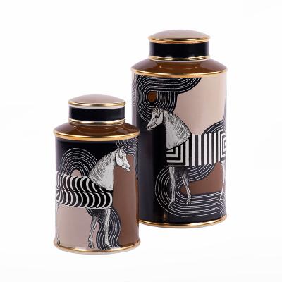 China Morden Retro Luxury Zebra Painting Brown Pottery Horse Home Decor Home Accessories Ceramic Pot for sale