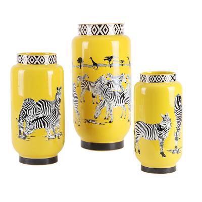 China Wholesale Minimalist Zebra Pattern Storage Bottle Jars Ceramic Canister Decoration Luxury Home Vase for sale