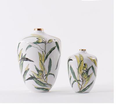 China New Contemporary Chinese Green Leaf Modern White Nordic Decorative Ceramic Vase For Home Decor for sale