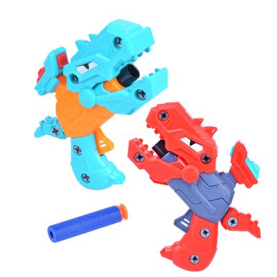 China Other Hot Selling Birthday Children's Day Gifts Diy Dinosaur Gun Toys Games With 6 Foam Balls Soft Shooting for sale