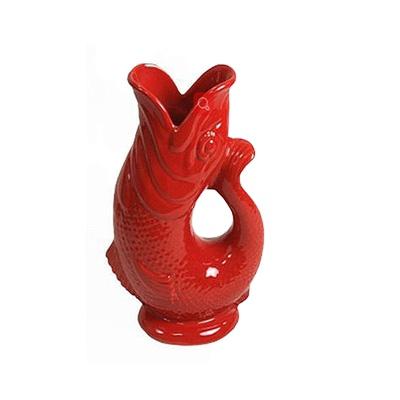 China Viable Ceramic Decorated Fish Shaped Drinking Water Pitcher Custom Porcelain Gurgling Fishing Waters White Red Jug for sale