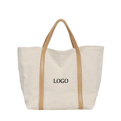 China Custom Color Matching Tote Shopping Bag Casual Fashion Large Capacity Canvas Shoulder Handbag Simple Logo Retro Shoulder Handbag for sale