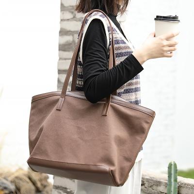 China Fashion Splicing Handbag Tote Double Shopping Bag Custom Large Capacity Casual Logo Single Shoulder Handbag Tote Bag Hit Color Canvas for sale