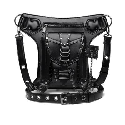 China Gina Brand Fashion PU Women Shoulder Bag Steampunk Rock Bag Vintage Gothic Black Leather Pack Waist Bag Punk Messenger Bag for sale