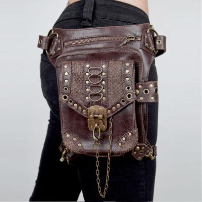 China Retro Fashion Gina Woman Brown Leather Hip Bag Cross-body Steampunk Shoulder Holster for sale