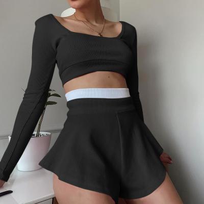 China Women's Breathable 2PCS Teams Shorts Sets Workout Sweatsuit Long Sleeve Crop Tops And Shorts Setsrint Women Sleeveless Dress for sale