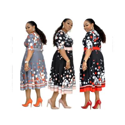 China African Wholesales Ladies Breathable Plus Size Wave Dot Printing Short Sleeve Casual Dress for sale