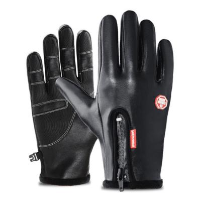 China Plain PU Leather Winter Gloves Outdoor Gym Cycling Thermal Gloves for sale